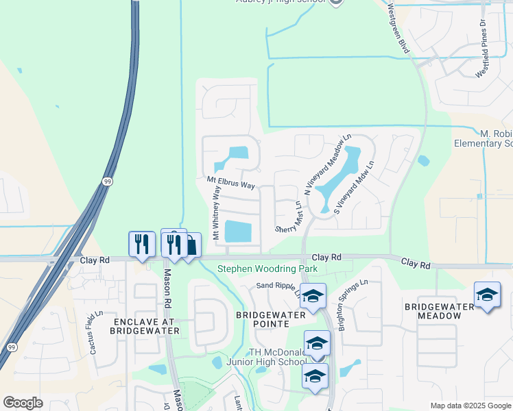 map of restaurants, bars, coffee shops, grocery stores, and more near 4131 Mount Everest Way in Katy