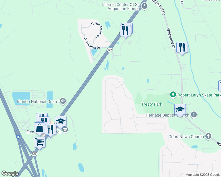 map of restaurants, bars, coffee shops, grocery stores, and more near 71 Quartz Place in St. Augustine