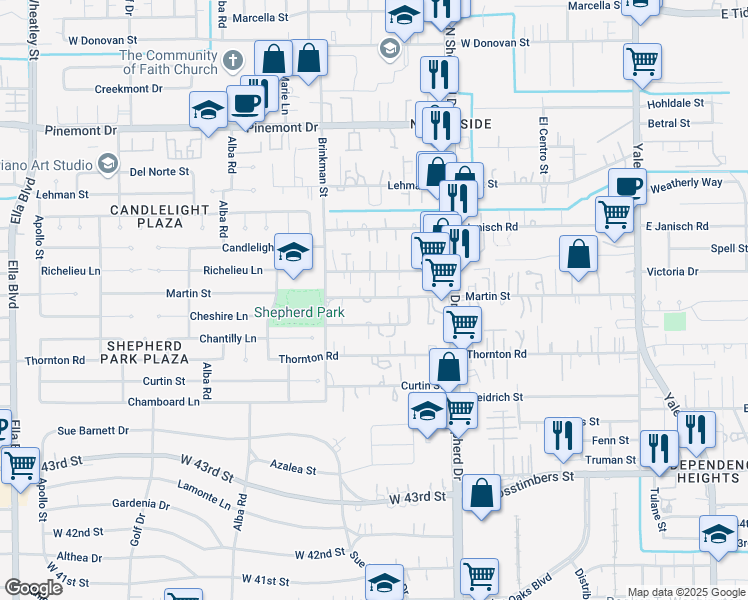 map of restaurants, bars, coffee shops, grocery stores, and more near 810 Martin Street in Houston