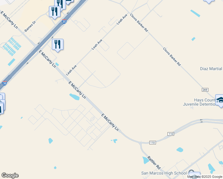 map of restaurants, bars, coffee shops, grocery stores, and more near 1501 East McCarty Lane in San Marcos