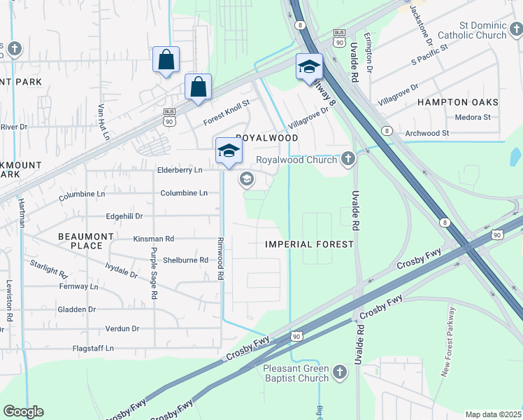 map of restaurants, bars, coffee shops, grocery stores, and more near 7746-7758 Royalwood Drive in Houston