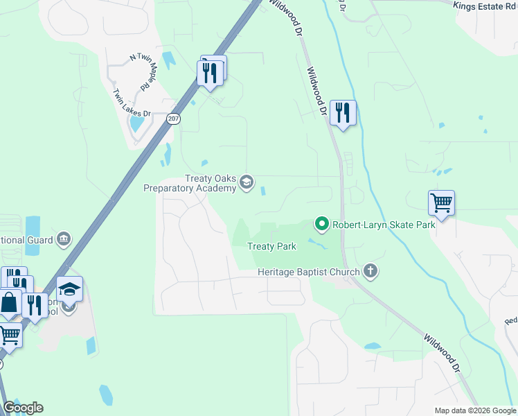 map of restaurants, bars, coffee shops, grocery stores, and more near 1555 Brinkhoff Road in St. Augustine