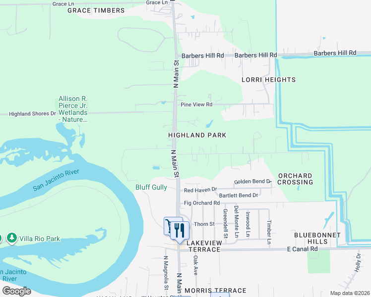 map of restaurants, bars, coffee shops, grocery stores, and more near 123 Burwell Road in Highlands