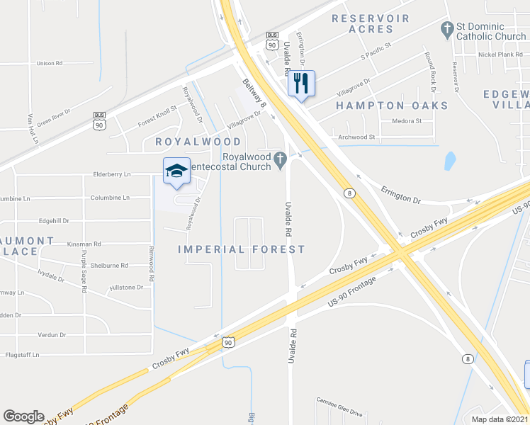 map of restaurants, bars, coffee shops, grocery stores, and more near 13727 Aragon Meadow Lane in Houston