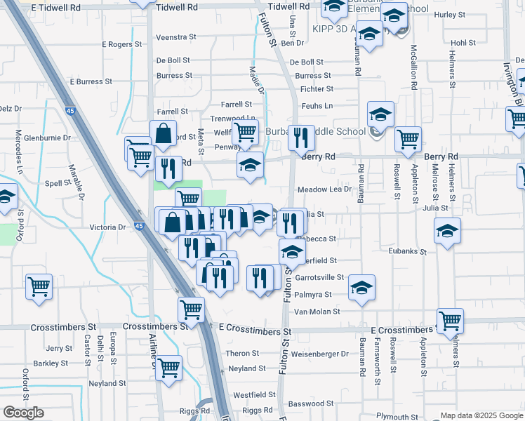 map of restaurants, bars, coffee shops, grocery stores, and more near 81 Lyerly Street in Houston
