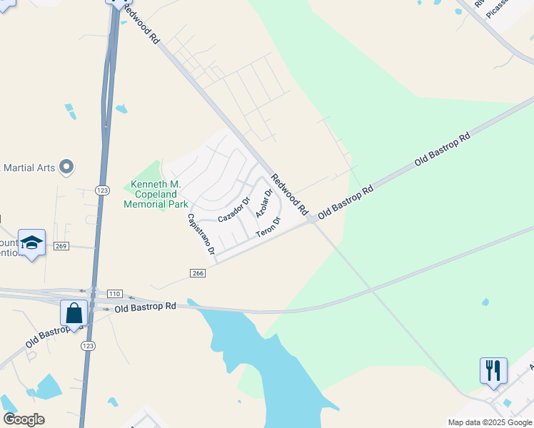 map of restaurants, bars, coffee shops, grocery stores, and more near 108 Azolar Street in San Marcos