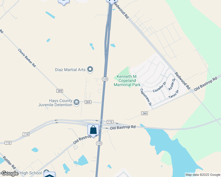 map of restaurants, bars, coffee shops, grocery stores, and more near 3085 Texas 123 in San Marcos