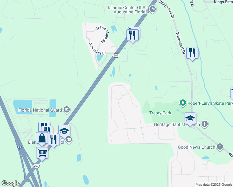 map of restaurants, bars, coffee shops, grocery stores, and more near 71 Quartz Place in St. Augustine