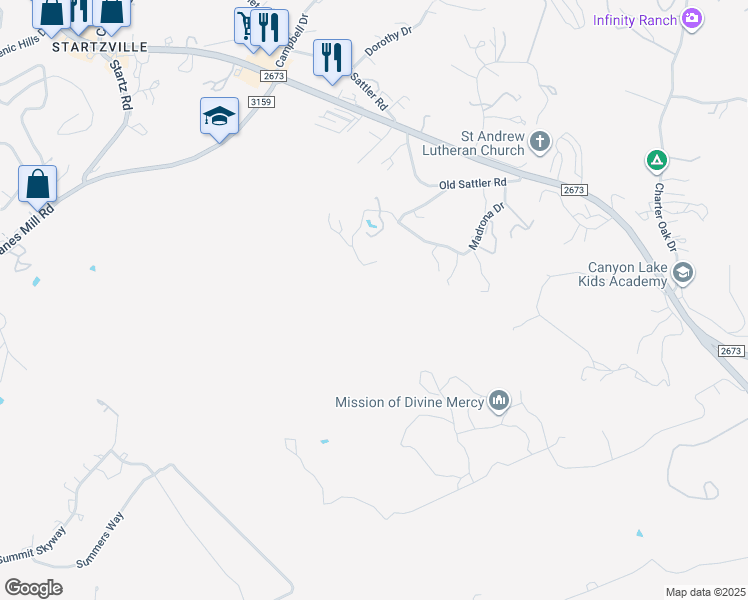 map of restaurants, bars, coffee shops, grocery stores, and more near 901 Madrona Drive in Canyon Lake