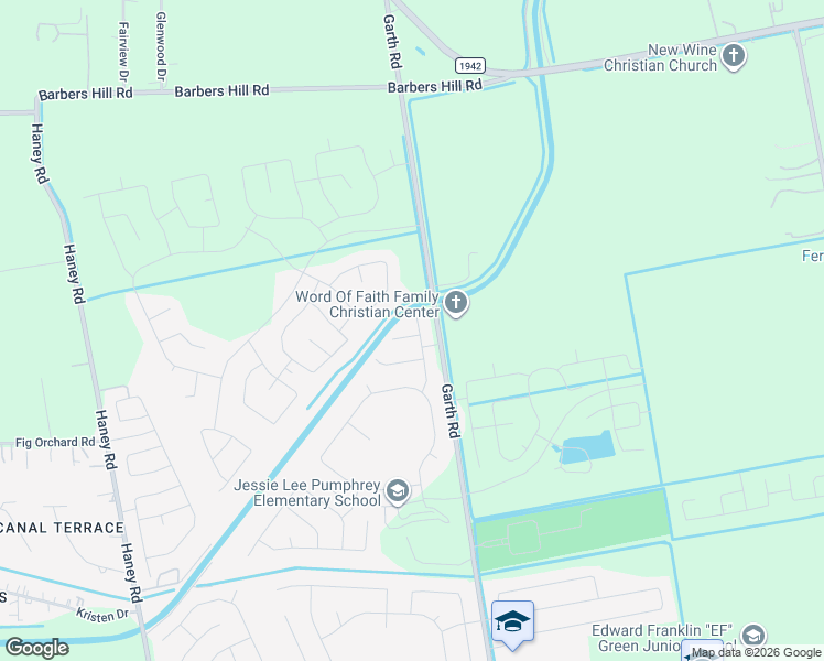 map of restaurants, bars, coffee shops, grocery stores, and more near 9414 Garth Road in Baytown