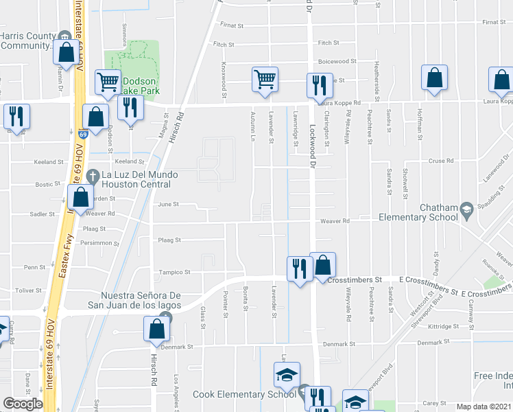 map of restaurants, bars, coffee shops, grocery stores, and more near 8122 Autumn Lane in Houston