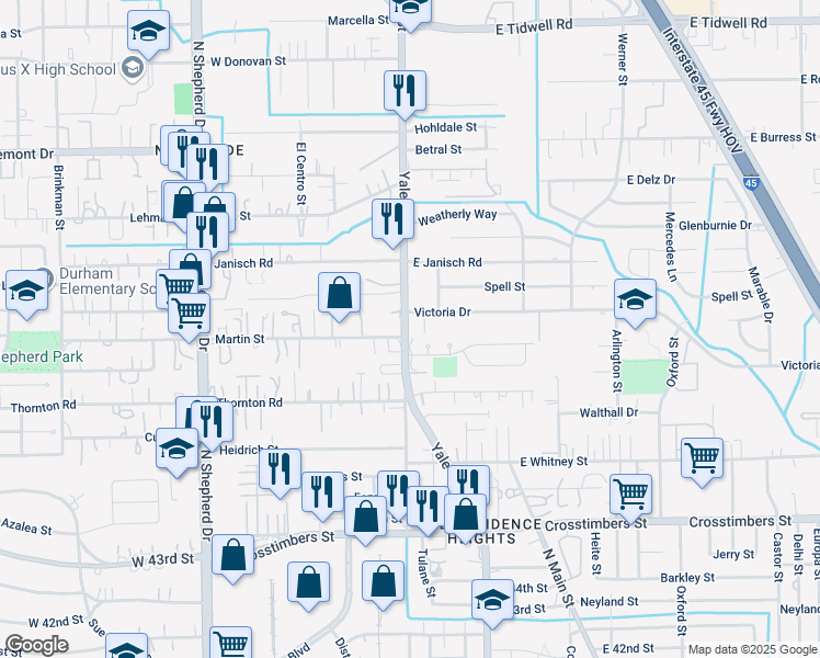 map of restaurants, bars, coffee shops, grocery stores, and more near 4742 Yale Street in Houston