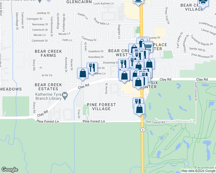 map of restaurants, bars, coffee shops, grocery stores, and more near 4158 Scone Street in Houston