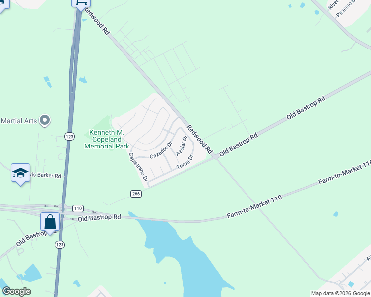 map of restaurants, bars, coffee shops, grocery stores, and more near 112 Azolar Drive in San Marcos