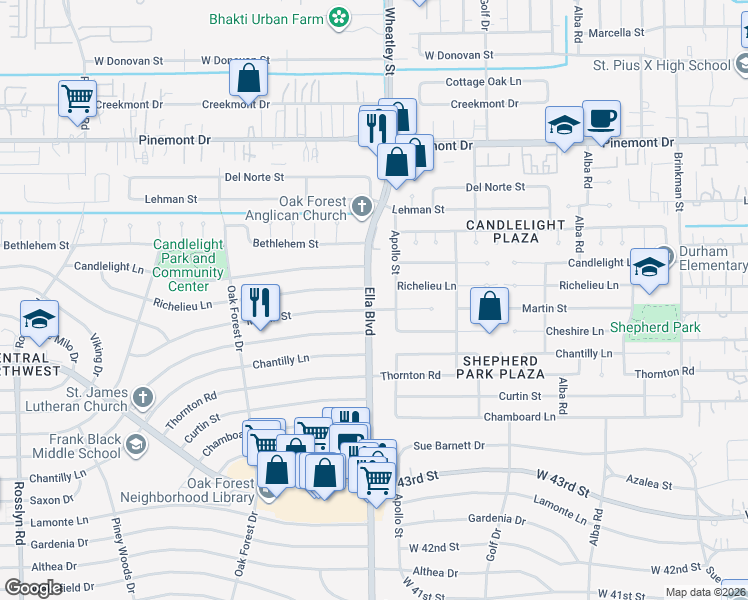 map of restaurants, bars, coffee shops, grocery stores, and more near 4806 Ella Boulevard in Houston