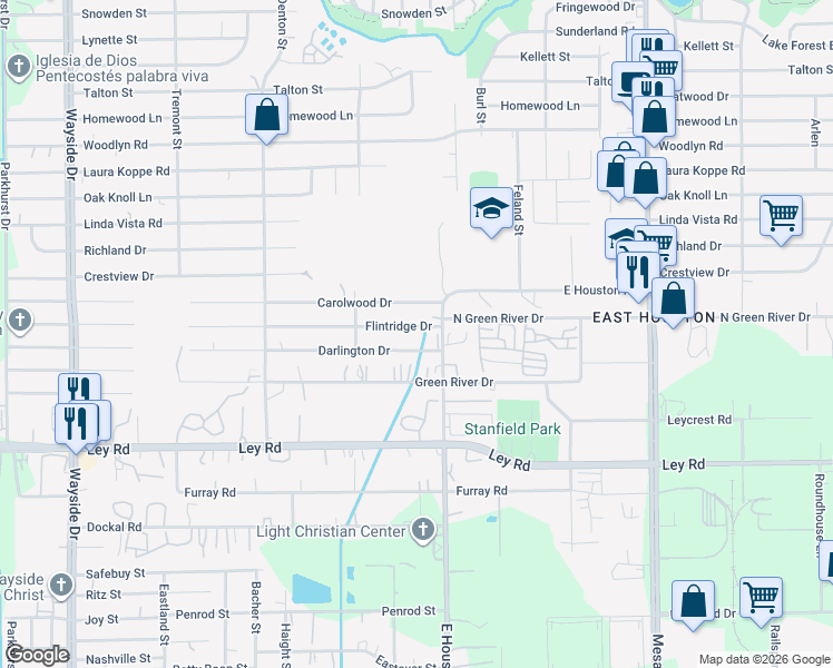 map of restaurants, bars, coffee shops, grocery stores, and more near 8446 Flintridge Drive in Houston