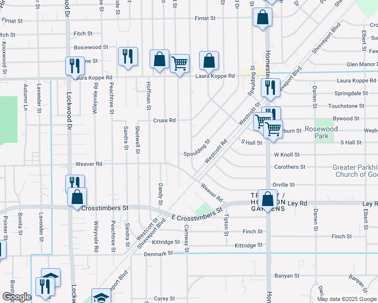 map of restaurants, bars, coffee shops, grocery stores, and more near 8305 Shady Drive in Houston