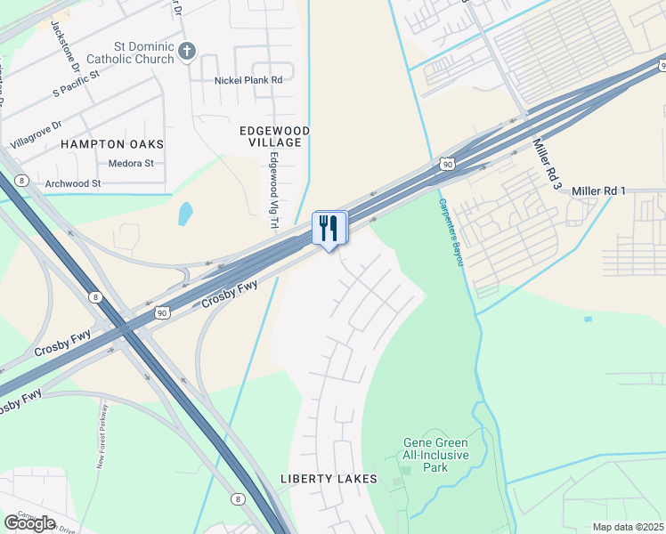 map of restaurants, bars, coffee shops, grocery stores, and more near 15407 Liberty Falls Court in Houston