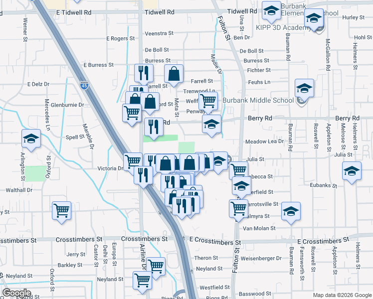 map of restaurants, bars, coffee shops, grocery stores, and more near 47 Lyerly Street in Houston