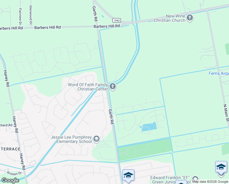 map of restaurants, bars, coffee shops, grocery stores, and more near 9414 Garth Road in Baytown