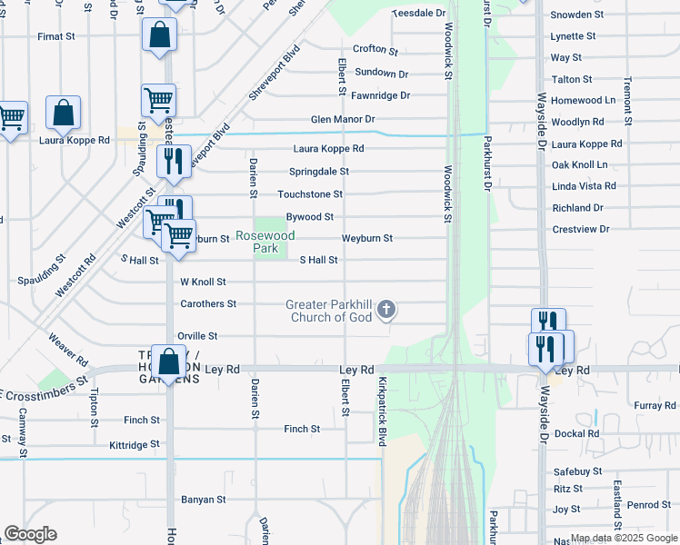 map of restaurants, bars, coffee shops, grocery stores, and more near 7502 West Knoll Street in Houston