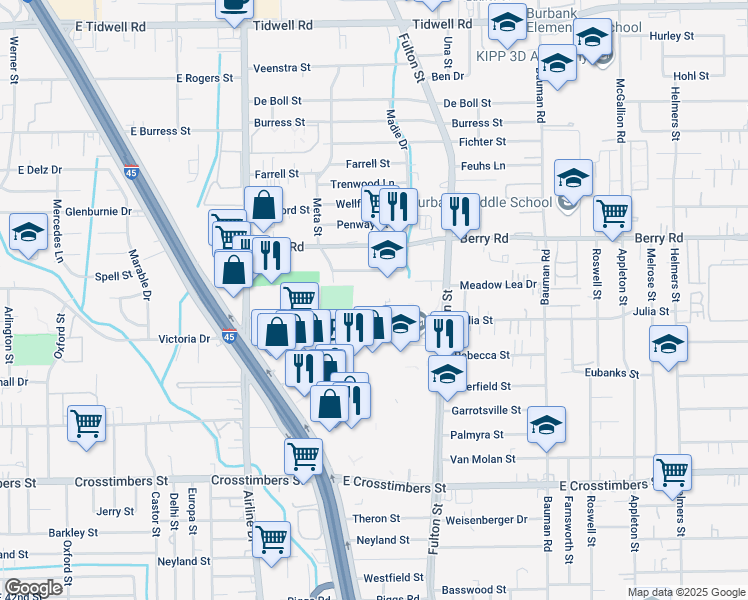 map of restaurants, bars, coffee shops, grocery stores, and more near 83 Lyerly Street in Houston