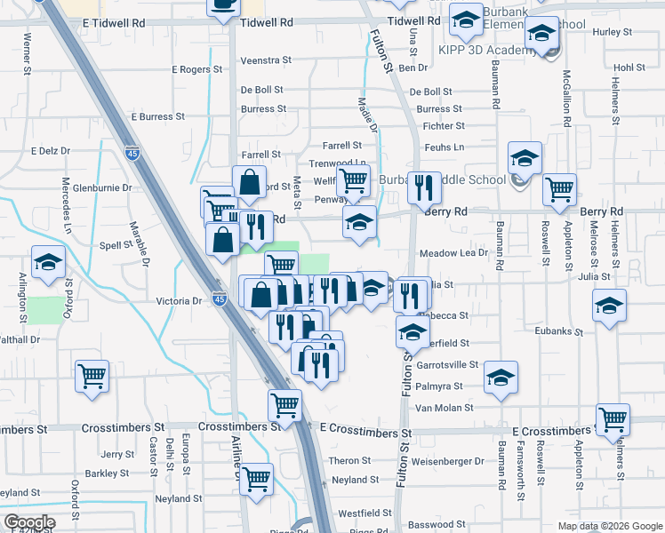 map of restaurants, bars, coffee shops, grocery stores, and more near 83 Lyerly Street in Houston