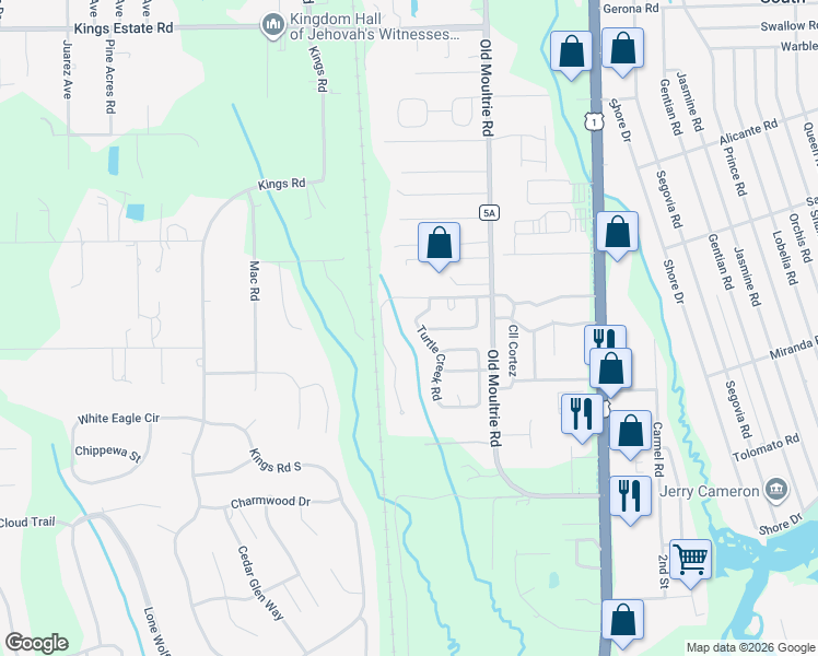 map of restaurants, bars, coffee shops, grocery stores, and more near 3217 Turtle Creek Road in St. Augustine