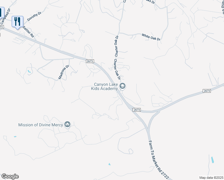 map of restaurants, bars, coffee shops, grocery stores, and more near 120 Charter Oak Drive in Canyon Lake