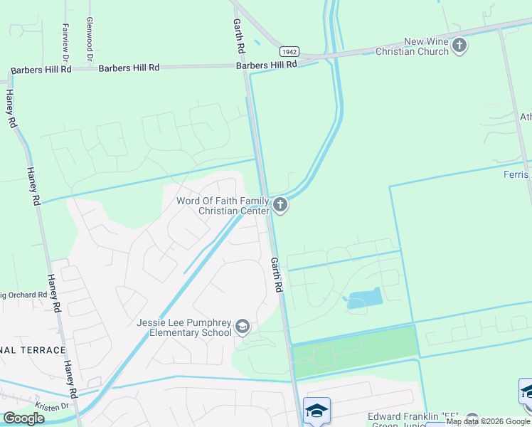 map of restaurants, bars, coffee shops, grocery stores, and more near 9491 Garth Road in Baytown