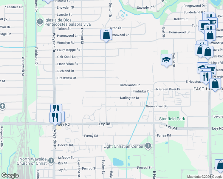 map of restaurants, bars, coffee shops, grocery stores, and more near 8230 Flintridge Drive in Houston