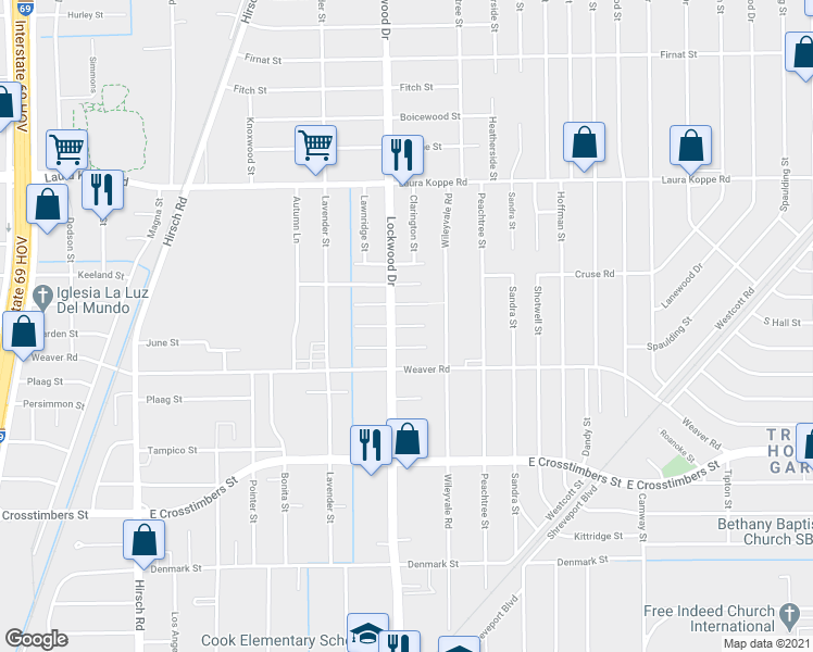 map of restaurants, bars, coffee shops, grocery stores, and more near 4919 Bostic Street in Houston
