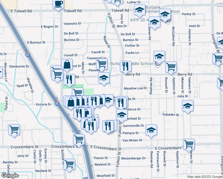 map of restaurants, bars, coffee shops, grocery stores, and more near 77 Lyerly Street in Houston
