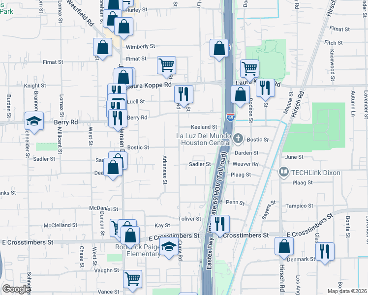 map of restaurants, bars, coffee shops, grocery stores, and more near 3215 Bostic Street in Houston