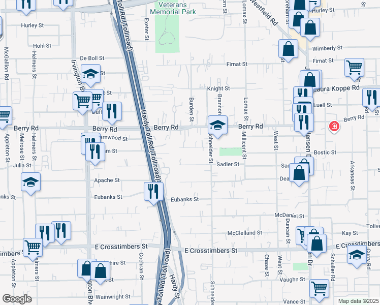 map of restaurants, bars, coffee shops, grocery stores, and more near 1700 Bostic Street in Houston