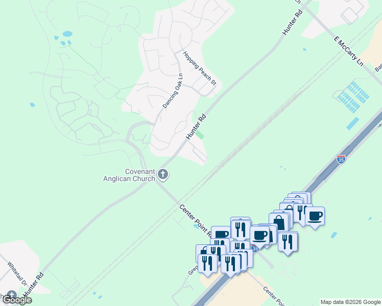 map of restaurants, bars, coffee shops, grocery stores, and more near 3415 Hunter Road in San Marcos
