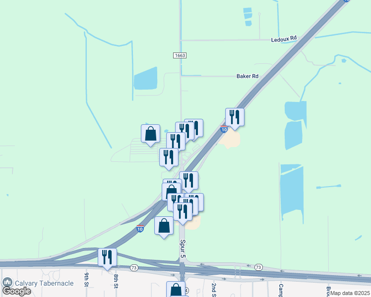 map of restaurants, bars, coffee shops, grocery stores, and more near 14935 Farm to Market Road 1663 in Winnie