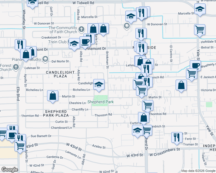 map of restaurants, bars, coffee shops, grocery stores, and more near 902 Bethlehem Street in Houston