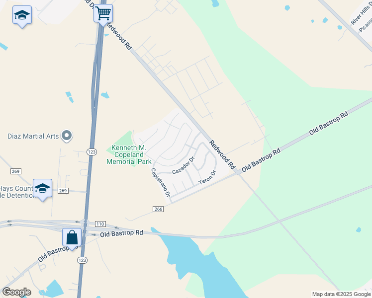 map of restaurants, bars, coffee shops, grocery stores, and more near 196 Valero Drive in San Marcos