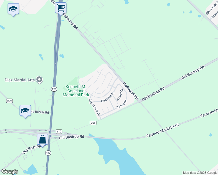 map of restaurants, bars, coffee shops, grocery stores, and more near 202 Valero Drive in San Marcos