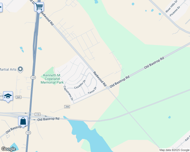 map of restaurants, bars, coffee shops, grocery stores, and more near 115 Teron Drive in San Marcos