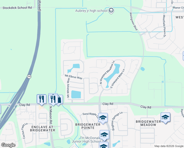 map of restaurants, bars, coffee shops, grocery stores, and more near 21423 Veneto Hills Court in Katy