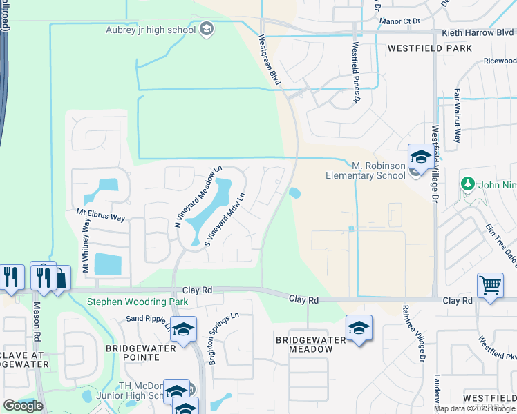 map of restaurants, bars, coffee shops, grocery stores, and more near 21023 Blackstone Villa Lane in Katy