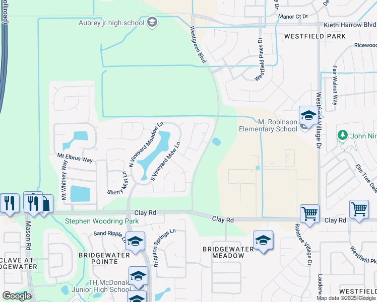 map of restaurants, bars, coffee shops, grocery stores, and more near 21023 Blackstone Villa Lane in Katy