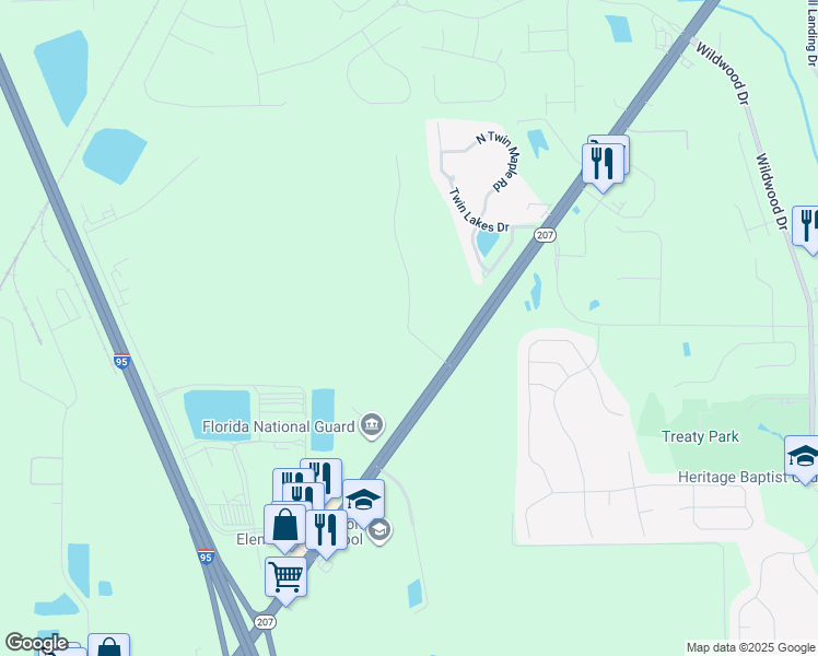 map of restaurants, bars, coffee shops, grocery stores, and more near 2255 State Road 207 in St. Augustine