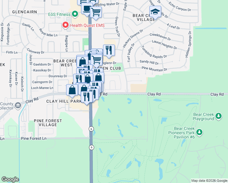 map of restaurants, bars, coffee shops, grocery stores, and more near 4138 Eagle Fork Drive in Houston