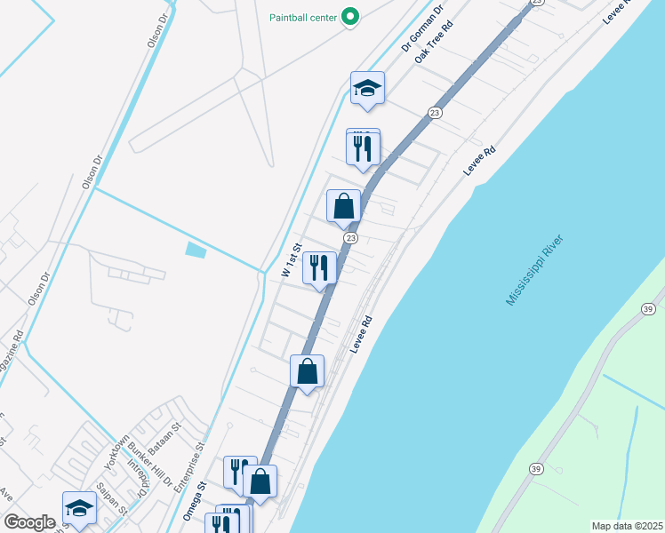 map of restaurants, bars, coffee shops, grocery stores, and more near 9194 Louisiana 23 in Belle Chasse