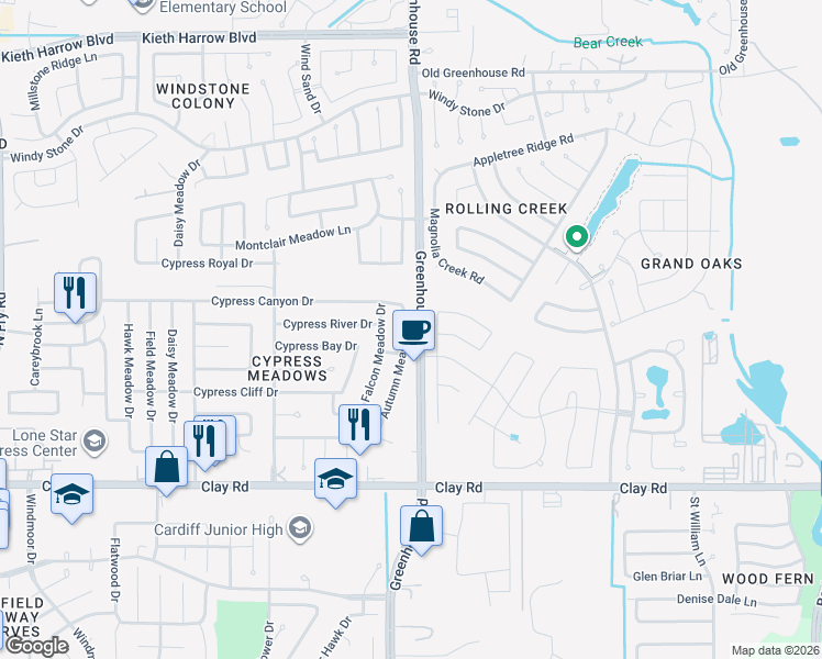 map of restaurants, bars, coffee shops, grocery stores, and more near 4418 Autumn Meadow Drive in Katy