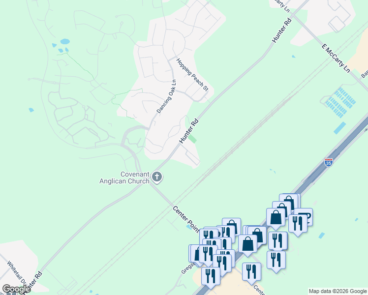 map of restaurants, bars, coffee shops, grocery stores, and more near 3415 Hunter Road in San Marcos