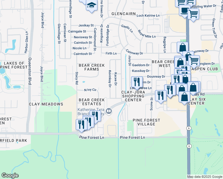 map of restaurants, bars, coffee shops, grocery stores, and more near 4326 Kevinkay Drive in Houston